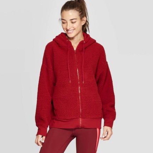 Champion Tops - Champion Burgundy Sherpa Fleece Full Zip Jacket